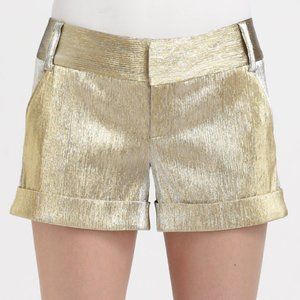 New Gold Alice + Olivia Metallic Cady Shorts, 4 Pockets, Cuffed, Concealed Zip
